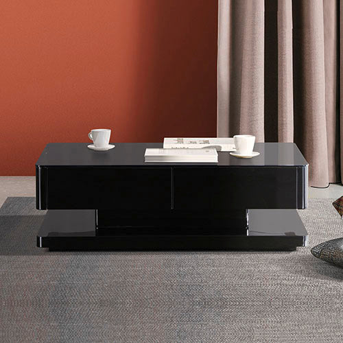 Stylish Coffee Table High Gloss Finish in Shiny Black Colour with 4 Drawers Storage - Cosy Abode