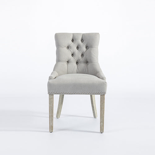 Coaster 2X Dining Chair Light Grey Linen White Wash Legs - Cosy Abode