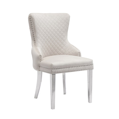 Lyon 2X Dining Chair Beige Velvet STAINLESS Legs - Cosy Abode