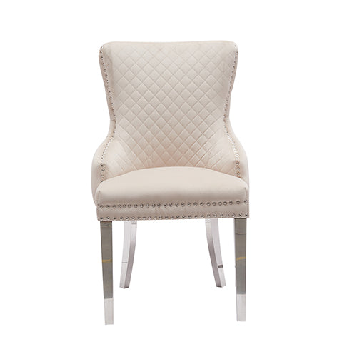 Lyon 2X Dining Chair Beige Velvet STAINLESS Legs - Cosy Abode