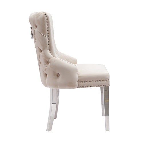 Lyon 2X Dining Chair Beige Velvet STAINLESS Legs - Cosy Abode