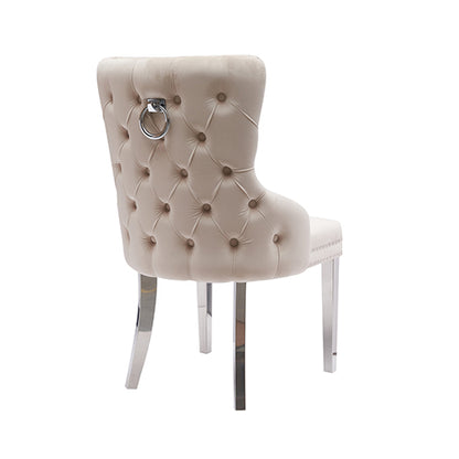 Lyon 2X Dining Chair Beige Velvet STAINLESS Legs - Cosy Abode