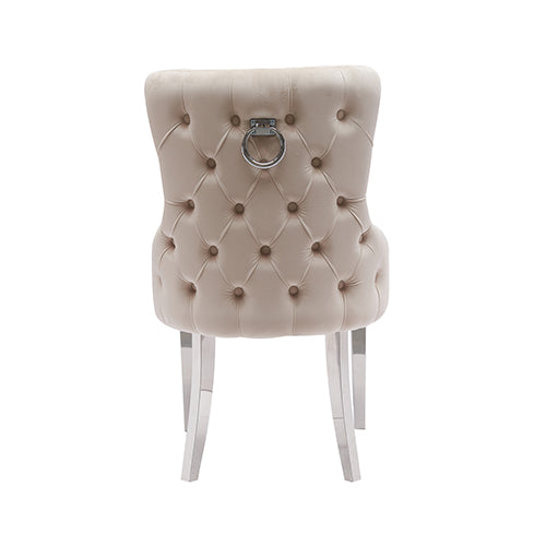 Lyon 2X Dining Chair Beige Velvet STAINLESS Legs - Cosy Abode