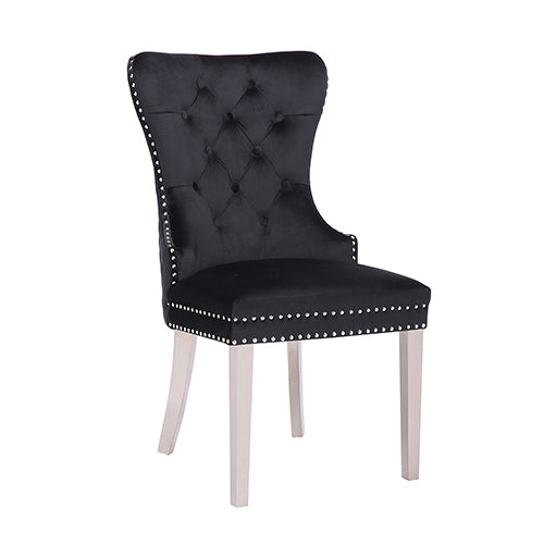 Victoria 2X Dining Chair Black Velvet & STAINLESS STEEL Legs - Cosy Abode