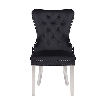 Victoria 2X Dining Chair Black Velvet & STAINLESS STEEL Legs - Cosy Abode