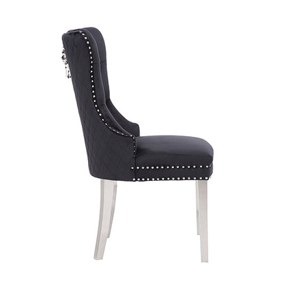 Victoria 2X Dining Chair Black Velvet & STAINLESS STEEL Legs - Cosy Abode