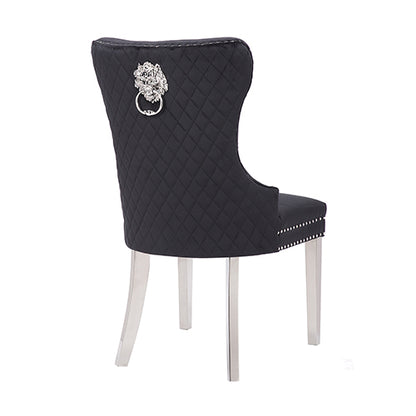 Victoria 2X Dining Chair Black Velvet & STAINLESS STEEL Legs - Cosy Abode