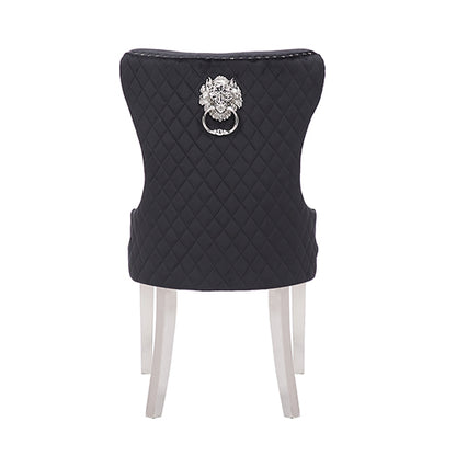 Victoria 2X Dining Chair Black Velvet & STAINLESS STEEL Legs - Cosy Abode