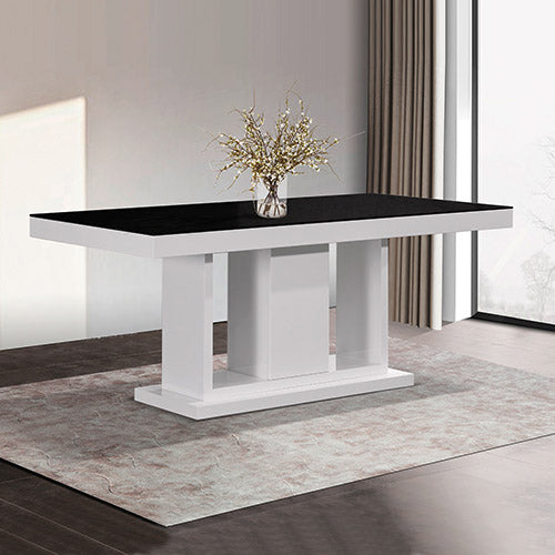 Dining Table in Rectangular Shape High Glossy MDF Wooden Base Combination of Black & White Colour - Cosy Abode