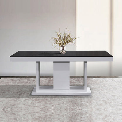 Dining Table in Rectangular Shape High Glossy MDF Wooden Base Combination of Black & White Colour - Cosy Abode