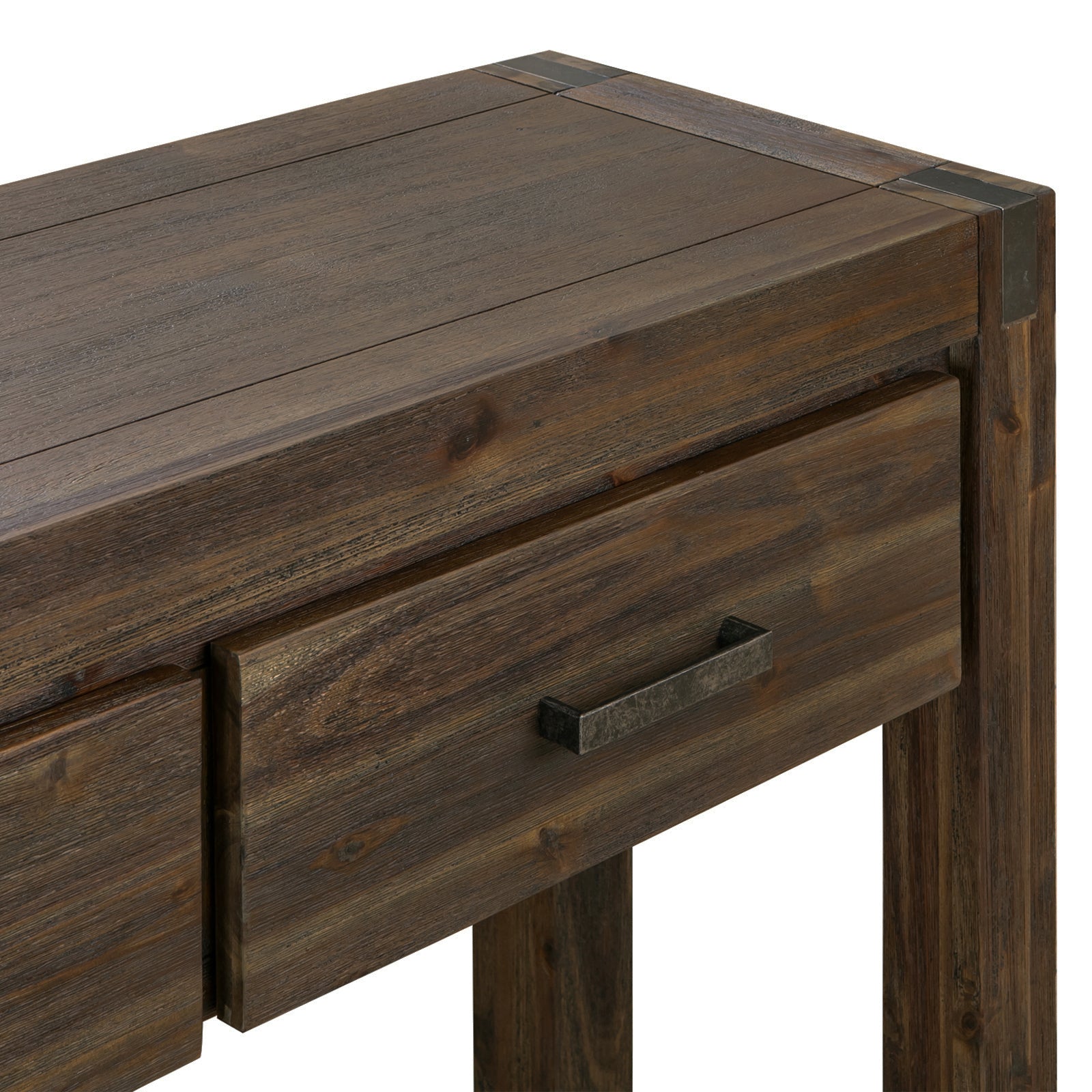 Hall Table 2 Storage Drawers Solid Acacia Wooden Frame Hallway in Chocolate Color - Cosy Abode