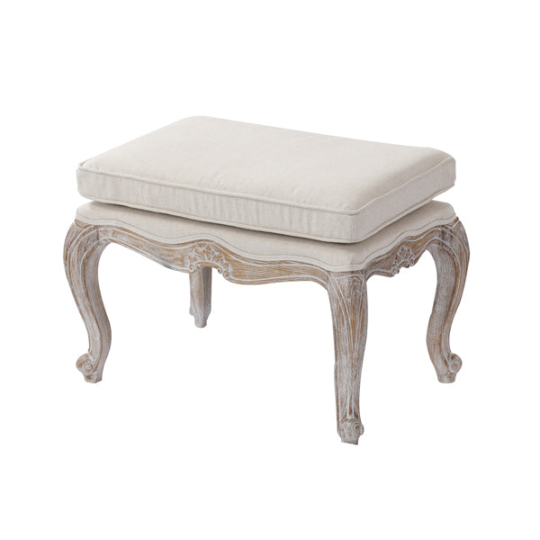 Ottoman Linen Fabric Beige Oak Wood White Washed Finish - Cosy Abode