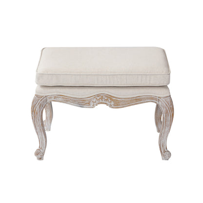 Ottoman Linen Fabric Beige Oak Wood White Washed Finish - Cosy Abode