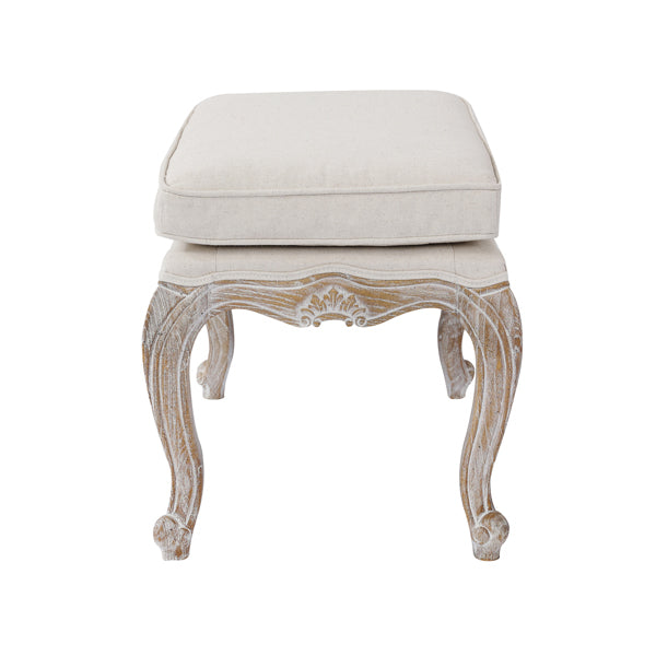 Ottoman Linen Fabric Beige Oak Wood White Washed Finish - Cosy Abode