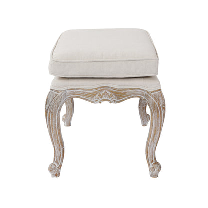 Ottoman Linen Fabric Beige Oak Wood White Washed Finish - Cosy Abode