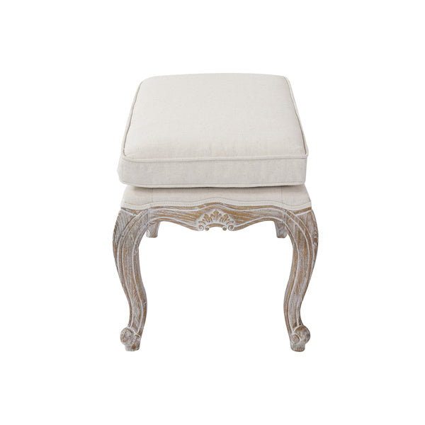 Ottoman Linen Fabric Beige Oak Wood White Washed Finish - Cosy Abode