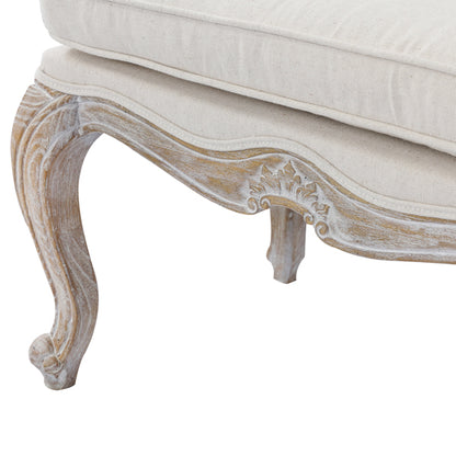 Ottoman Linen Fabric Beige Oak Wood White Washed Finish - Cosy Abode