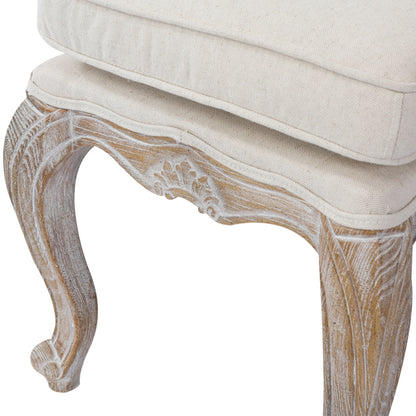 Ottoman Linen Fabric Beige Oak Wood White Washed Finish - Cosy Abode