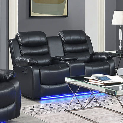 Chelsea 2R Seater Finest Leatherette Recliner Feature Console LED Light Ultra Cushioned - Cosy Abode