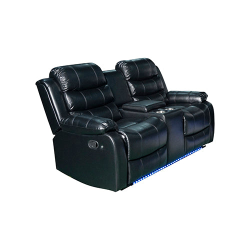 Chelsea 2R Seater Finest Leatherette Recliner Feature Console LED Light Ultra Cushioned - Cosy Abode