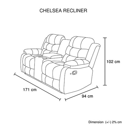 Chelsea 2R Seater Finest Leatherette Recliner Feature Console LED Light Ultra Cushioned - Cosy Abode