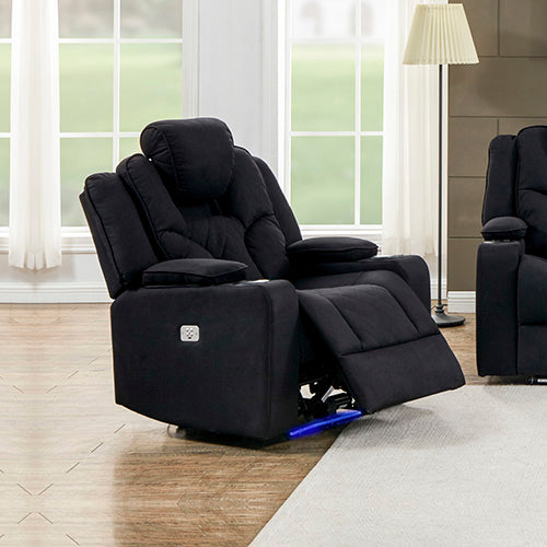 Electric Recliner Stylish Rhino Fabric Black 1 Seater Lounge Armchair with LED Features - Cosy Abode