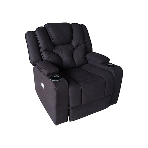 Electric Recliner Stylish Rhino Fabric Black 1 Seater Lounge Armchair with LED Features - Cosy Abode