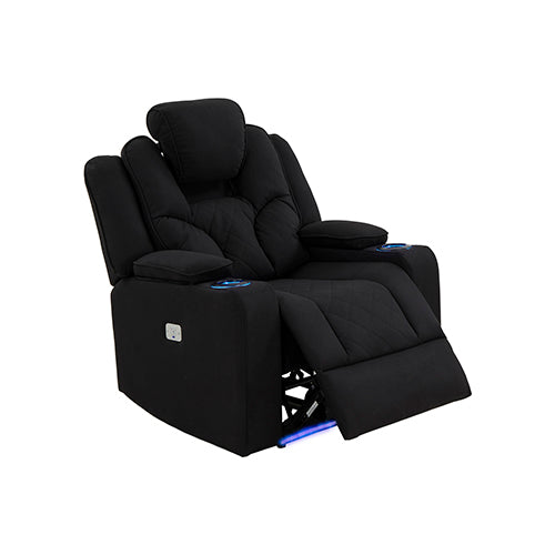 Electric Recliner Stylish Rhino Fabric Black 1 Seater Lounge Armchair with LED Features - Cosy Abode