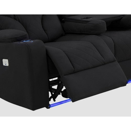 Electric Recliner Stylish Rhino Fabric Black 1 Seater Lounge Armchair with LED Features - Cosy Abode