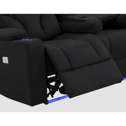 Electric Recliner Stylish Rhino Fabric Black 1 Seater Lounge Armchair with LED Features - Cosy Abode