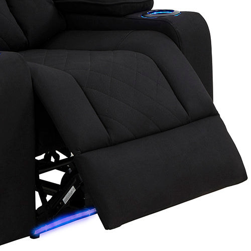 Electric Recliner Stylish Rhino Fabric Black 1 Seater Lounge Armchair with LED Features - Cosy Abode