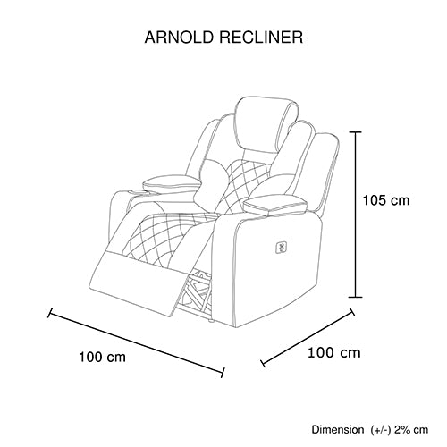 Electric Recliner Stylish Rhino Fabric Black 1 Seater Lounge Armchair with LED Features - Cosy Abode