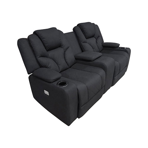 Electric Recliner Stylish Rhino Fabric Black Couch 2 Seater Lounge with LED Features - Cosy Abode