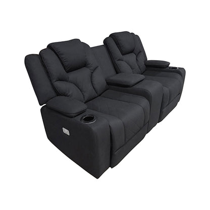 Electric Recliner Stylish Rhino Fabric Black Couch 2 Seater Lounge with LED Features - Cosy Abode