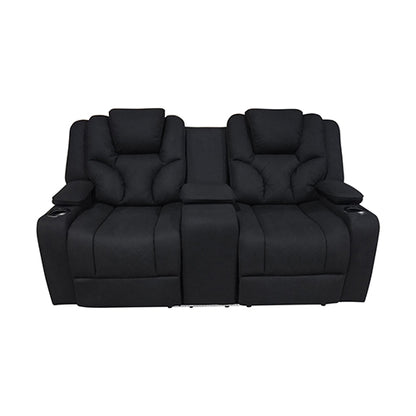 Electric Recliner Stylish Rhino Fabric Black Couch 2 Seater Lounge with LED Features - Cosy Abode