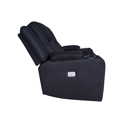 Electric Recliner Stylish Rhino Fabric Black Couch 2 Seater Lounge with LED Features - Cosy Abode
