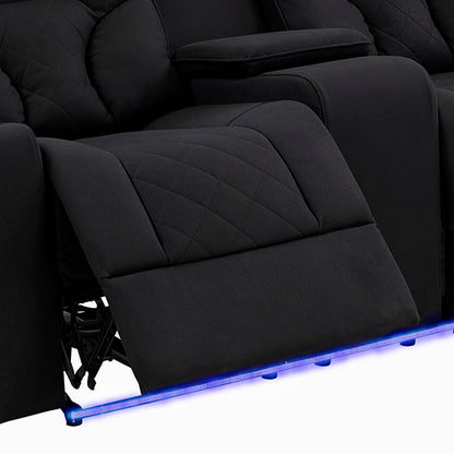 Electric Recliner Stylish Rhino Fabric Black Couch 2 Seater Lounge with LED Features - Cosy Abode