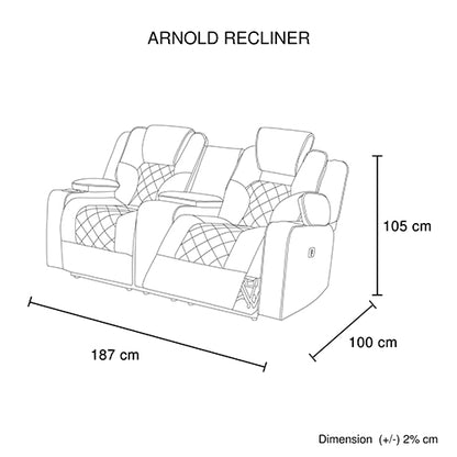 Electric Recliner Stylish Rhino Fabric Black Couch 2 Seater Lounge with LED Features - Cosy Abode