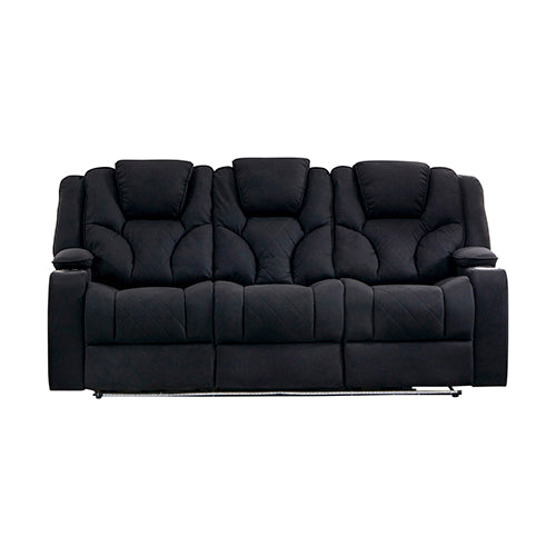 Electric Recliner Stylish Rhino Fabric Black Couch 3 Seater Lounge with LED Features - Cosy Abode