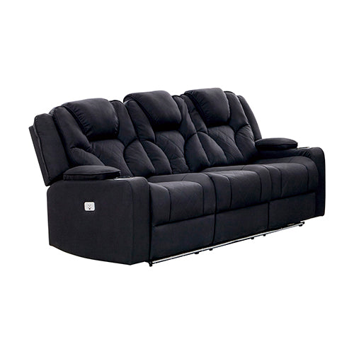Electric Recliner Stylish Rhino Fabric Black Couch 3 Seater Lounge with LED Features - Cosy Abode