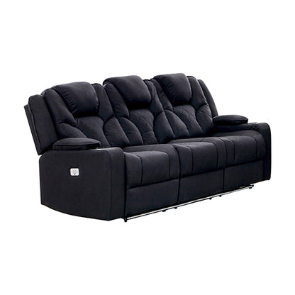 Electric Recliner Stylish Rhino Fabric Black Couch 3 Seater Lounge with LED Features - Cosy Abode