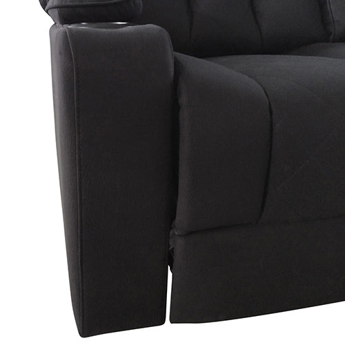 Electric Recliner Stylish Rhino Fabric Black Couch 3 Seater Lounge with LED Features - Cosy Abode