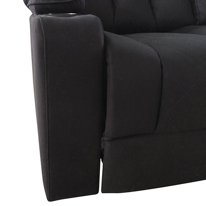 Electric Recliner Stylish Rhino Fabric Black Couch 3 Seater Lounge with LED Features - Cosy Abode