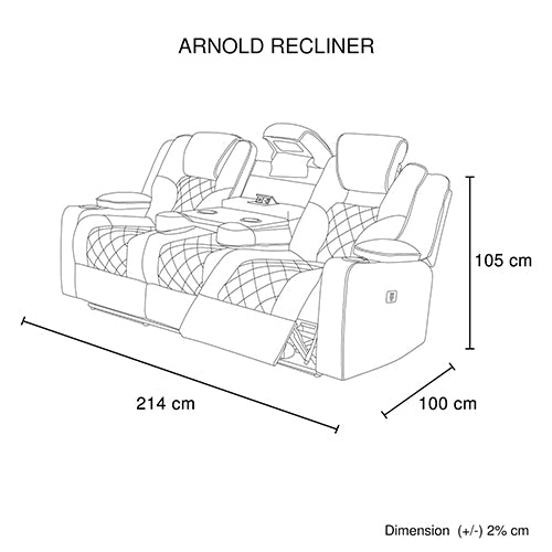 Electric Recliner Stylish Rhino Fabric Black Couch 3 Seater Lounge with LED Features - Cosy Abode