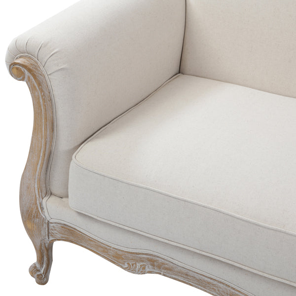 Oak Wood White Washed Finish Rolled Armrest 3+2 Seater Sofa Set Linen Fabric - Cosy Abode