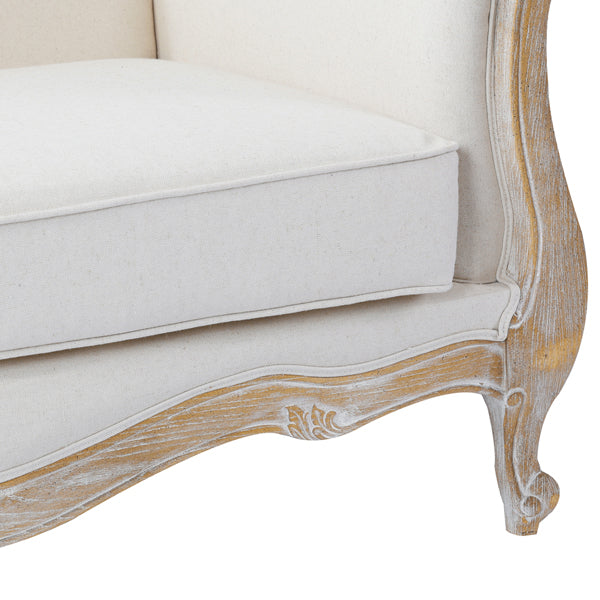 Oak Wood White Washed Finish Rolled Armrest 3+2 Seater Sofa Set Linen Fabric - Cosy Abode
