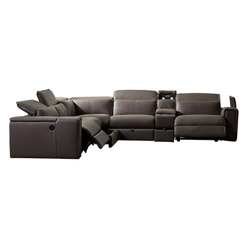 Corner Sofa Square Wedge Finest Genuine Leather Grey Electric Recliner Storage Drawer with 2x Cup Holders Lounge Set for Living Room - Cosy Abode