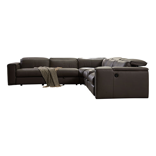 Corner Sofa Square Wedge Finest Genuine Leather Grey Electric Recliner Storage Drawer with 2x Cup Holders Lounge Set for Living Room - Cosy Abode