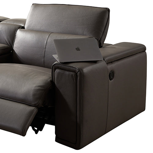 Corner Sofa Square Wedge Finest Genuine Leather Grey Electric Recliner Storage Drawer with 2x Cup Holders Lounge Set for Living Room - Cosy Abode