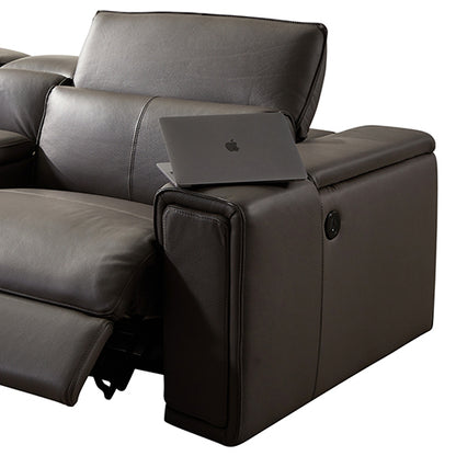Corner Sofa Square Wedge Finest Genuine Leather Grey Electric Recliner Storage Drawer with 2x Cup Holders Lounge Set for Living Room - Cosy Abode